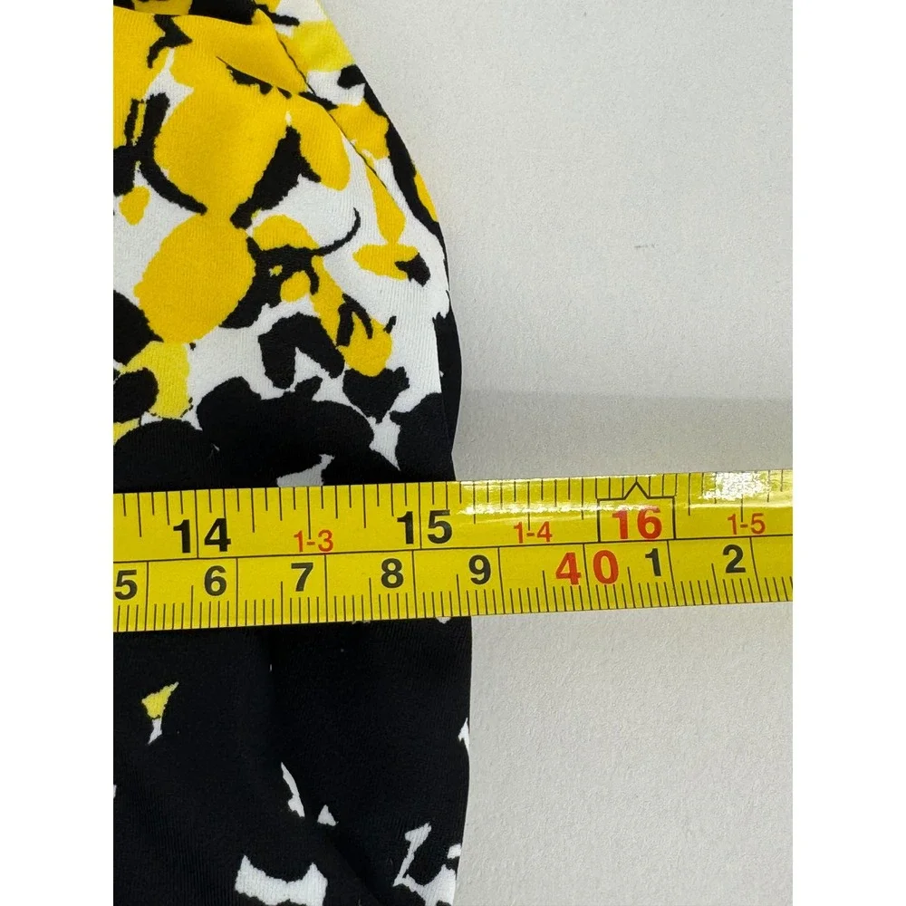 Maxine of Hollywood Womens Sz 16 Yellow Black Floral V-Neck Faux Wrap Swimsuit